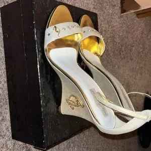 White and Gold Vintage Y2k Baby Phat heeled sandals